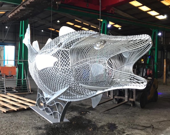 Galvanised fish sculpture commissioned by Yorkshire Water and the University of Hull.